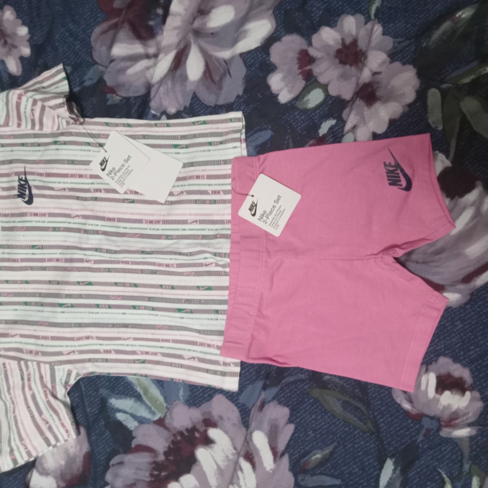 Nike Striped Shirt and Pink Shorts Set
